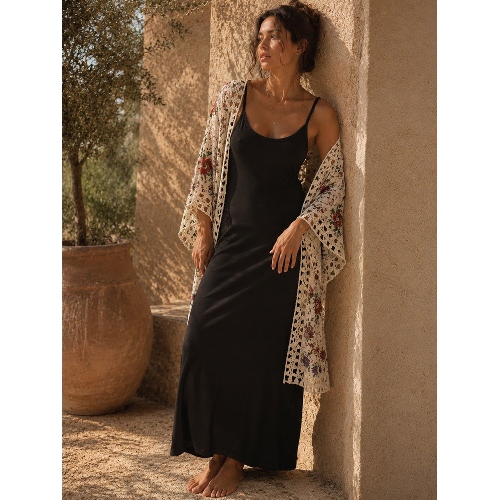All Things Golden Luxe Rib Midi Dress Black Scoop Back XS Capsule Minimalist